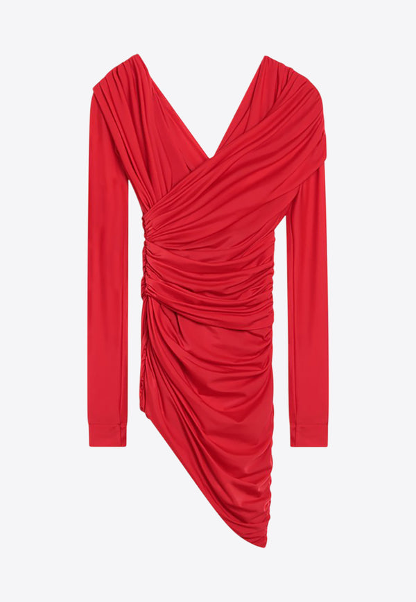 Balenciaga V-neck Draped Mini Dress Red 814343TRV97/Q_BALEN-6400