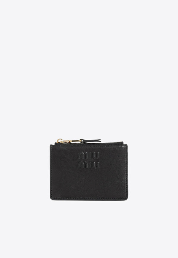 Miu Miu Logo Embossed Leather Cardholder Black 5MC93MAEFX_F0002