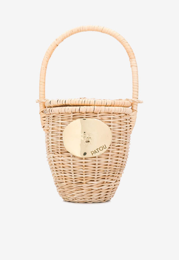 Patou Logo Plaque Wicker Bucket Bag Beige AC0030043_102V