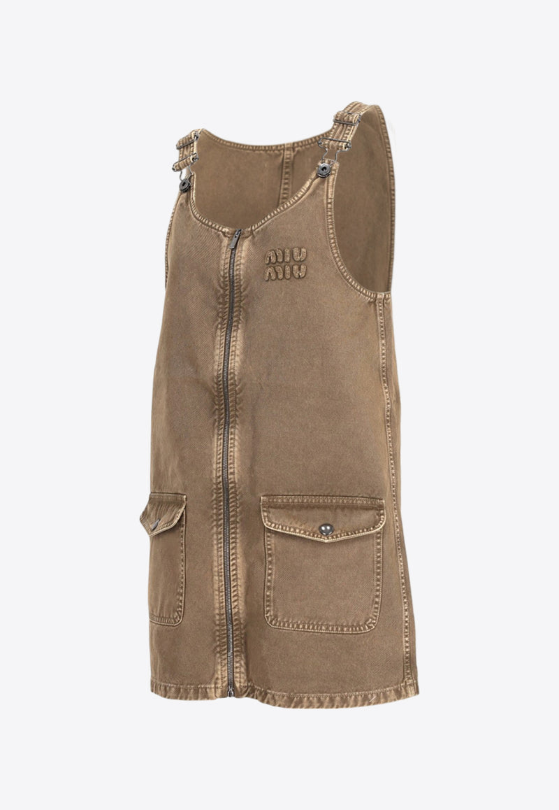 Miu Miu Logo Patch Washed Denim Mini Dress Brown MF5633SOOO1350_F0244