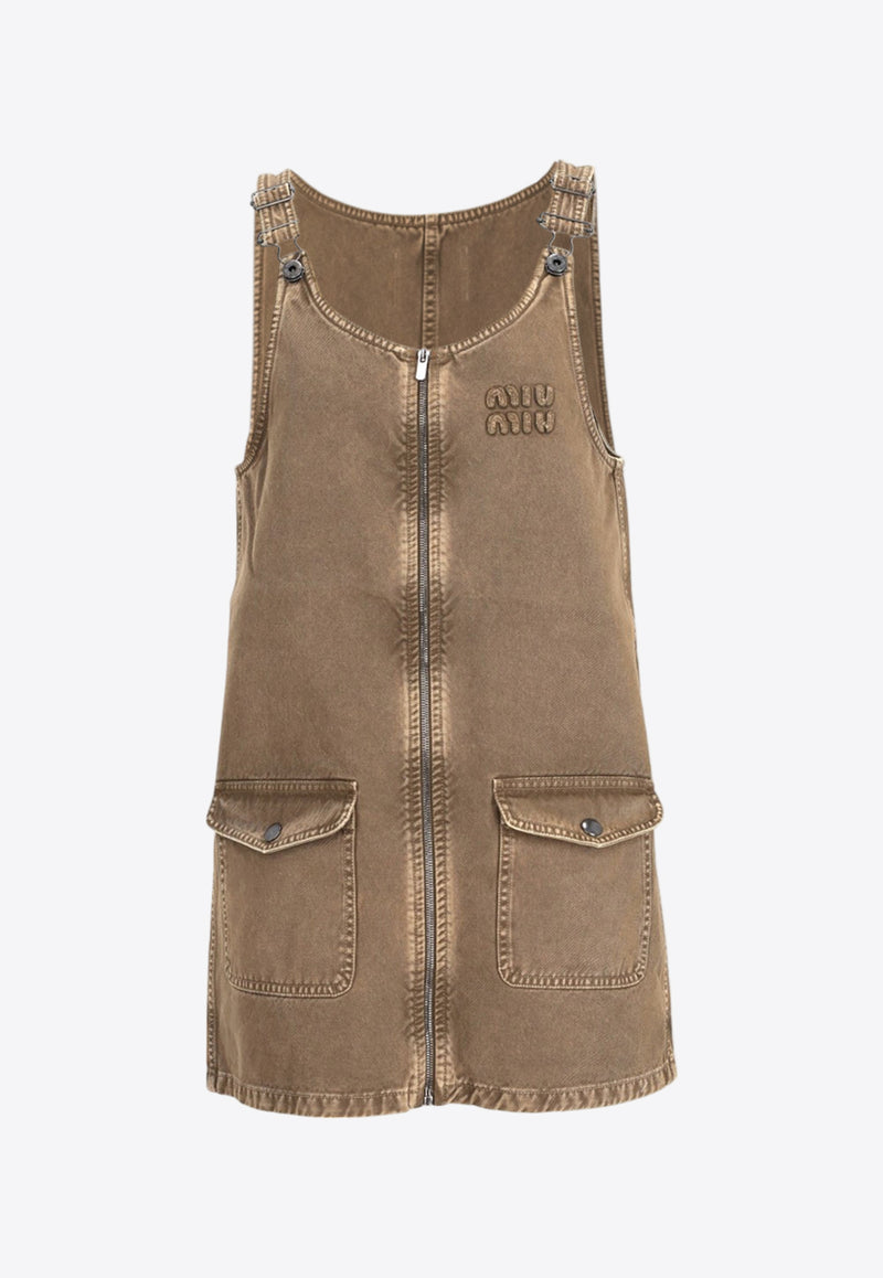 Miu Miu Logo Patch Washed Denim Mini Dress Brown MF5633SOOO1350_F0244