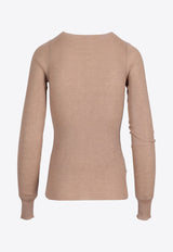 Miu Miu Logo Intarsia Cashmere-Blend Sweater Beige MML821S23213KV_F0040
