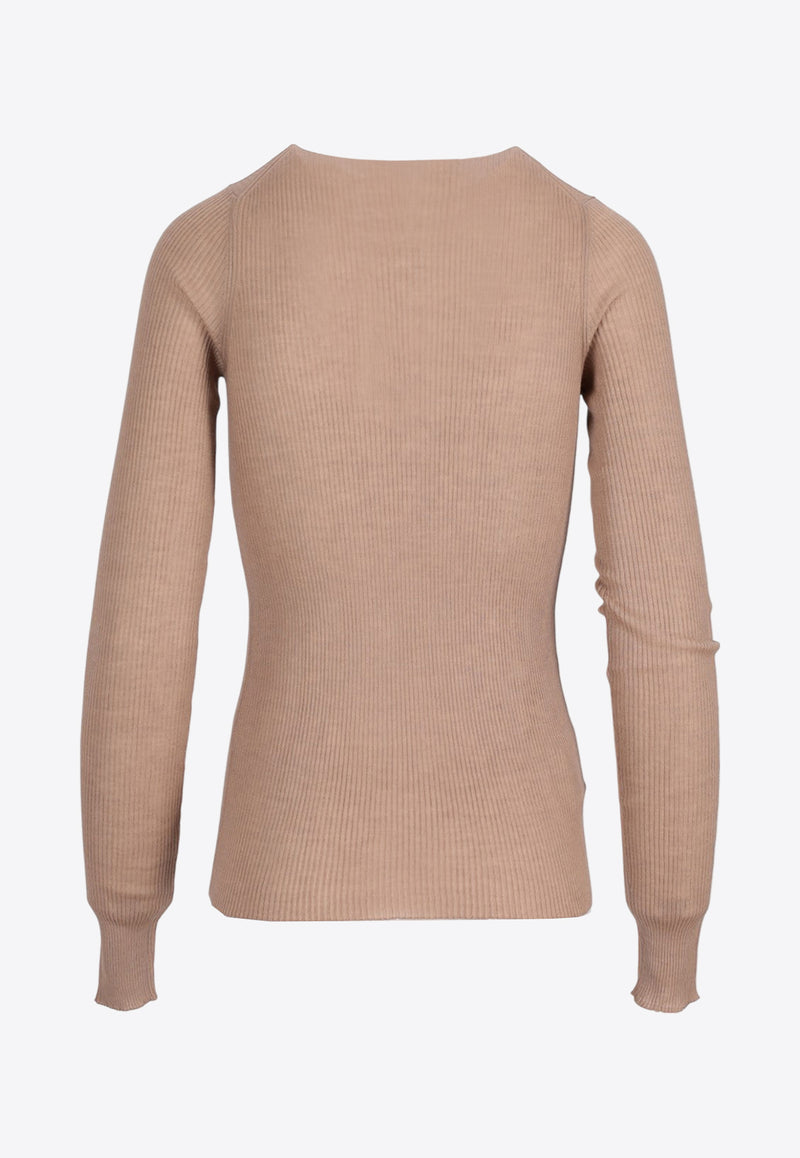 Miu Miu Logo Intarsia Cashmere-Blend Sweater Beige MML821S23213KV_F0040