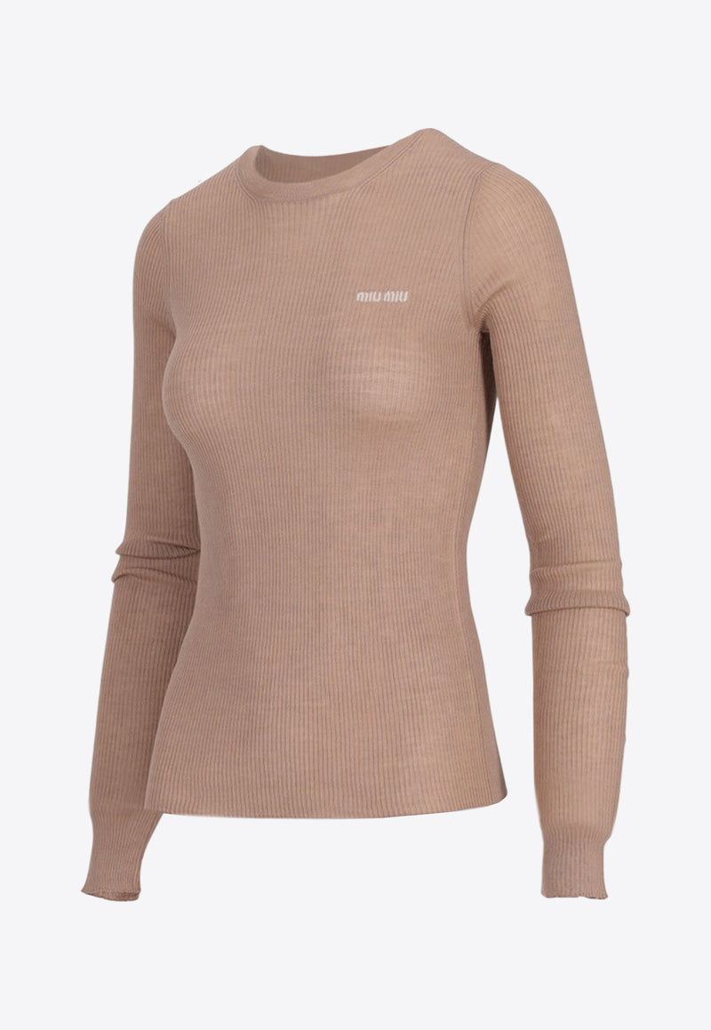 Miu Miu Logo Intarsia Cashmere-Blend Sweater Beige MML821S23213KV_F0040