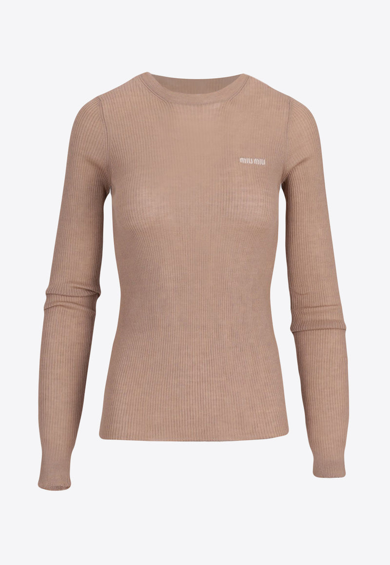 Miu Miu Logo Intarsia Cashmere-Blend Sweater Beige MML821S23213KV_F0040