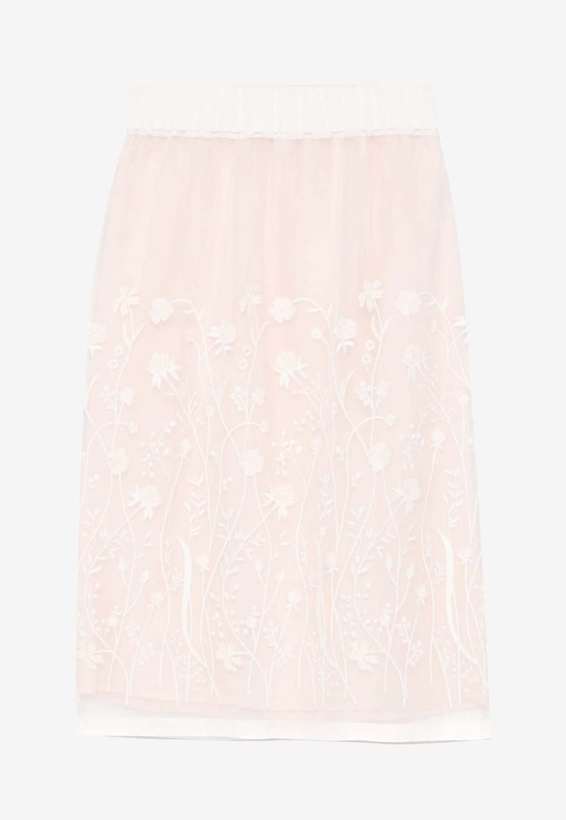 P.A.R.O.S.H Sorgente Floral Embroidered Midi Skirt White D621136SORGENTE_002