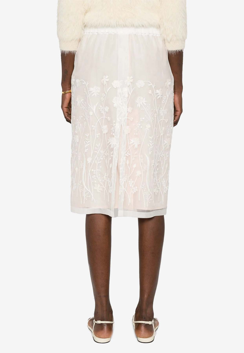 P.A.R.O.S.H Sorgente Floral Embroidered Midi Skirt White D621136SORGENTE_002