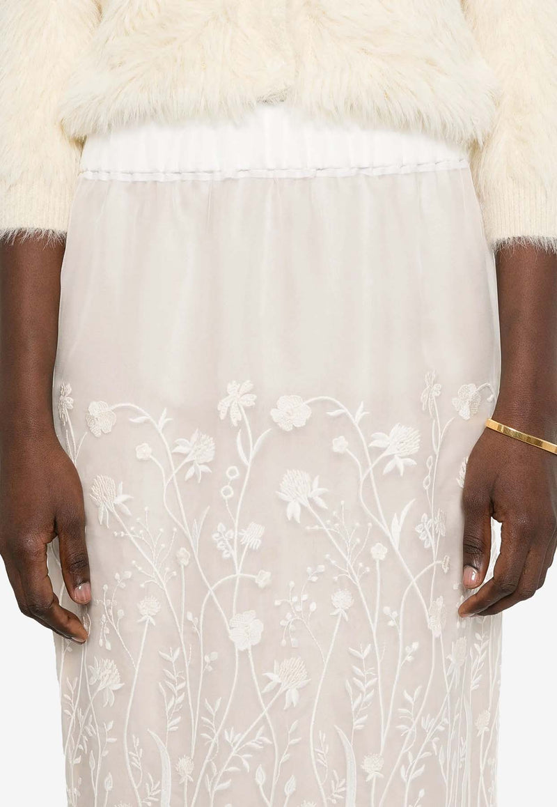 P.A.R.O.S.H Sorgente Floral Embroidered Midi Skirt White D621136SORGENTE_002