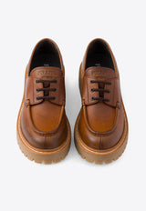 Prada Lace-Up Leather Loafers Brown 1E802NFG045070_F0046