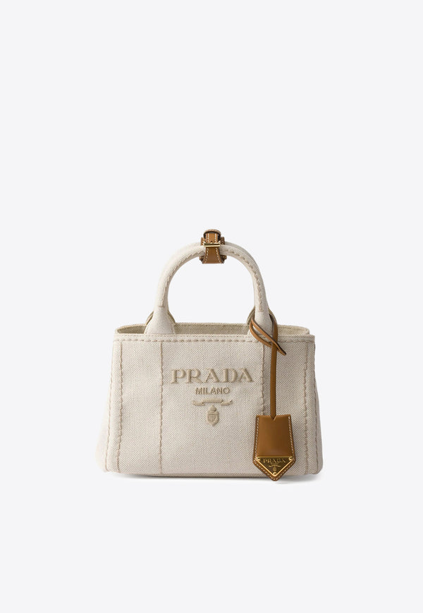 Prada Mini Logo Embroidered Canvas Tote Bag Beige 1BA038V8OM2CX9_F0018