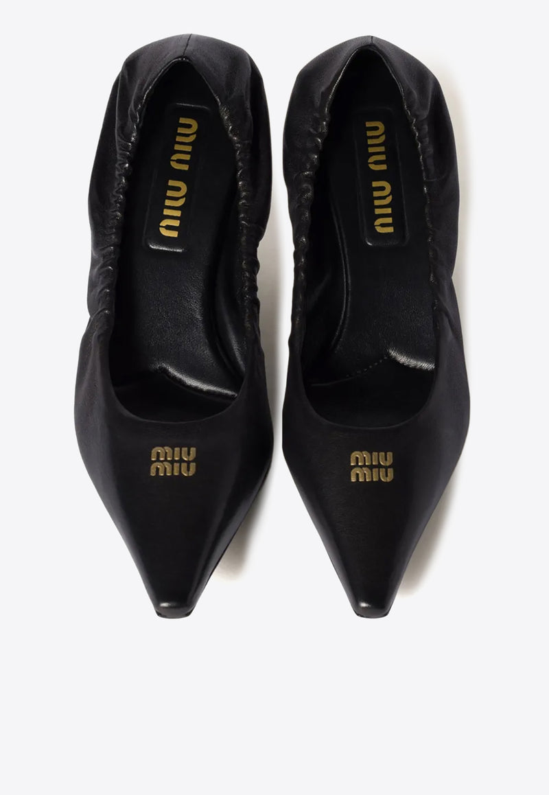 Miu Miu 55 Ruched Leather Pumps Black 5I374EF055EFX_F0002