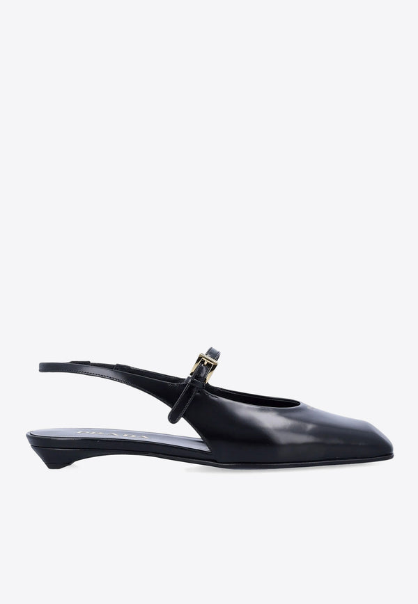 Prada Brushed Leather Slingback Flats Black 1F828NF015055_F0002