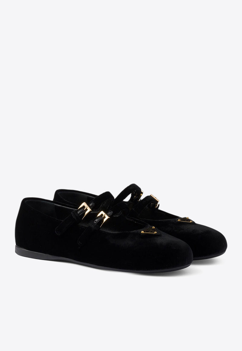 Prada Triangle Logo Velvet Ballet Flats Black 1F794NF005068_F0002