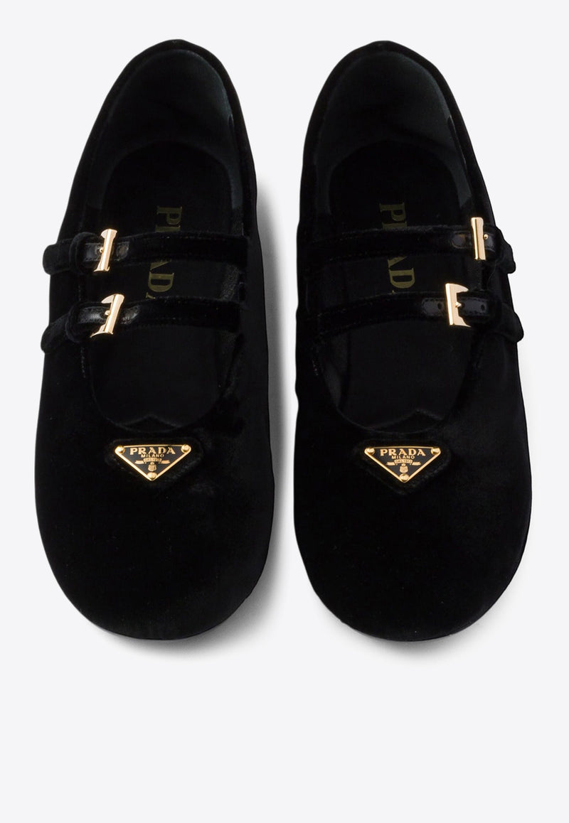Prada Triangle Logo Velvet Ballet Flats Black 1F794NF005068_F0002