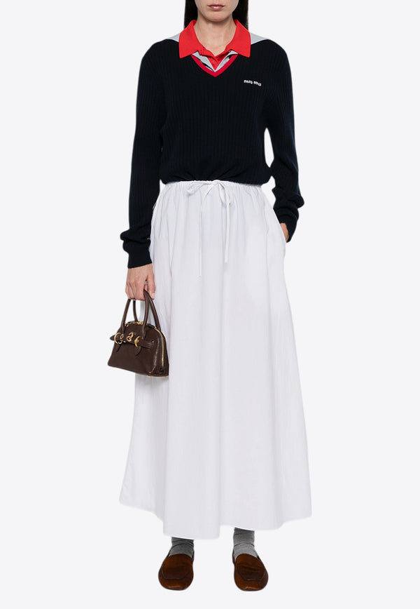 Miu Miu V-neck Cashmere Logo Sweater Navy MMLA33SOOO1580_F059F