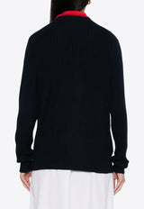 Miu Miu V-neck Cashmere Logo Sweater Navy MMLA33SOOO1580_F059F