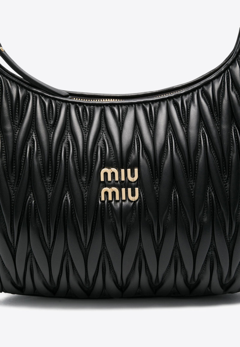 Miu Miu Medium Wander Quilted Leather Hobo Bag Black 5BC170VOOOAN88_F0002