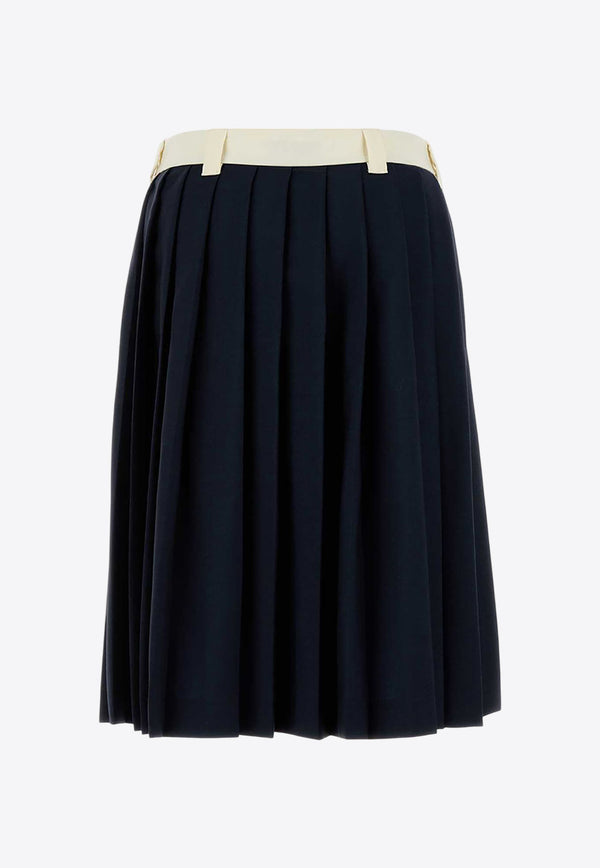 Miu Miu Logo Embroidered Pleated Midi Skirt Blue MG2052S23212I1_F0124