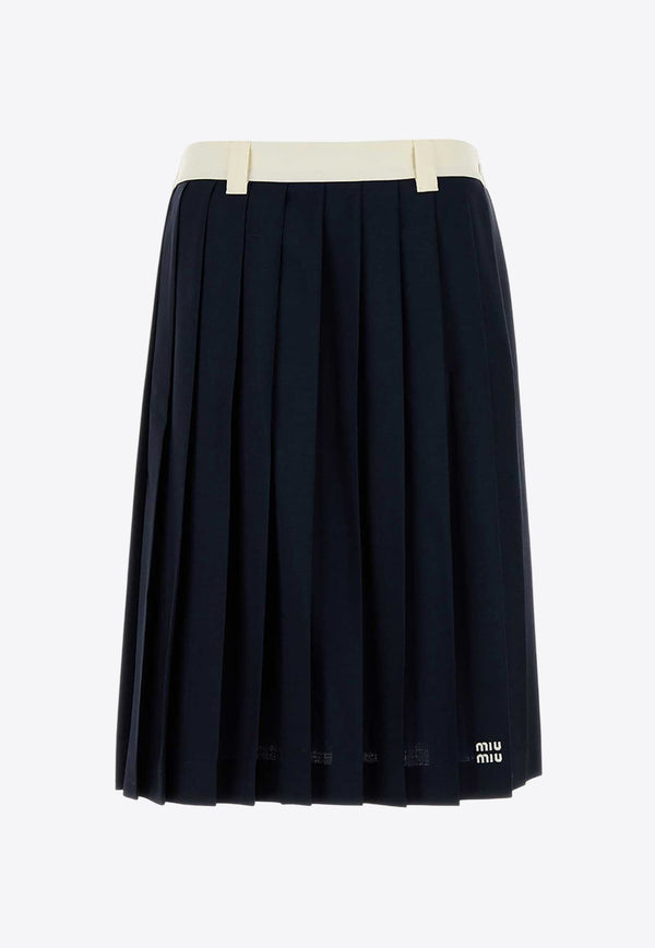 Miu Miu Logo Embroidered Pleated Midi Skirt Blue MG2052S23212I1_F0124