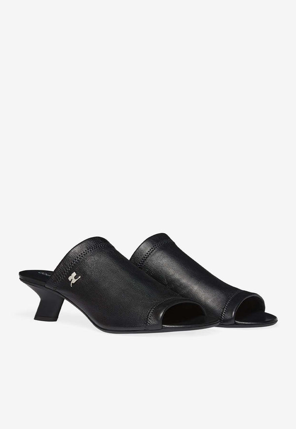 Courrèges Wet Stretch 50 Leather Mules Black 125SSD031AG0029_9999