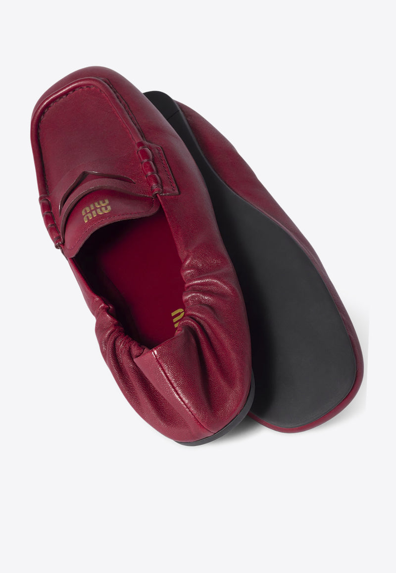 Miu Miu Logo Ruched Leather Loafers Red 5D341EF005EFX_F0041