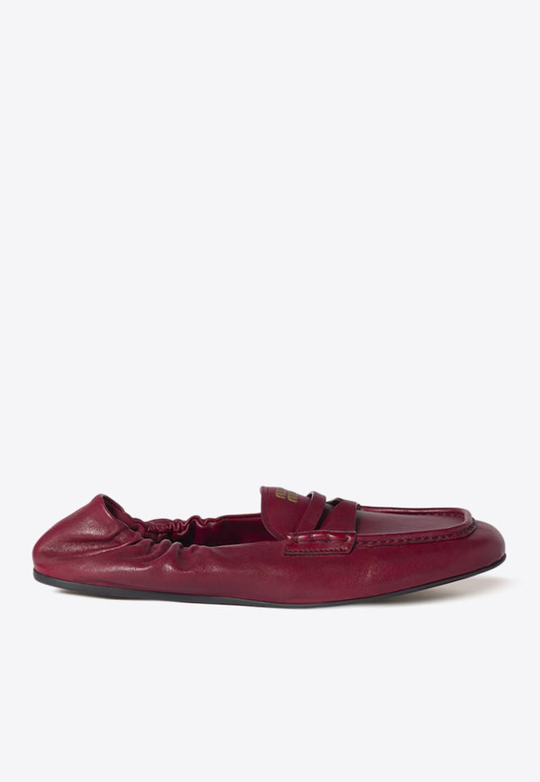 Miu Miu Logo Ruched Leather Loafers Red 5D341EF005EFX_F0041