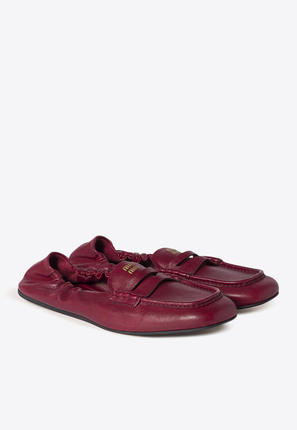 Miu Miu Logo Ruched Leather Loafers Red 5D341EF005EFX_F0041