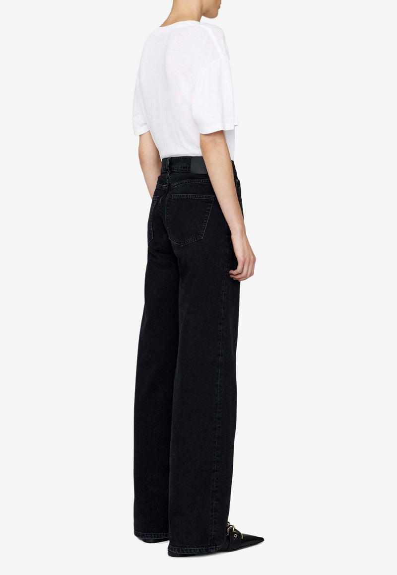 Anine Bing Hugh Logo Patch Wide-Leg Jeans Black A061134_009