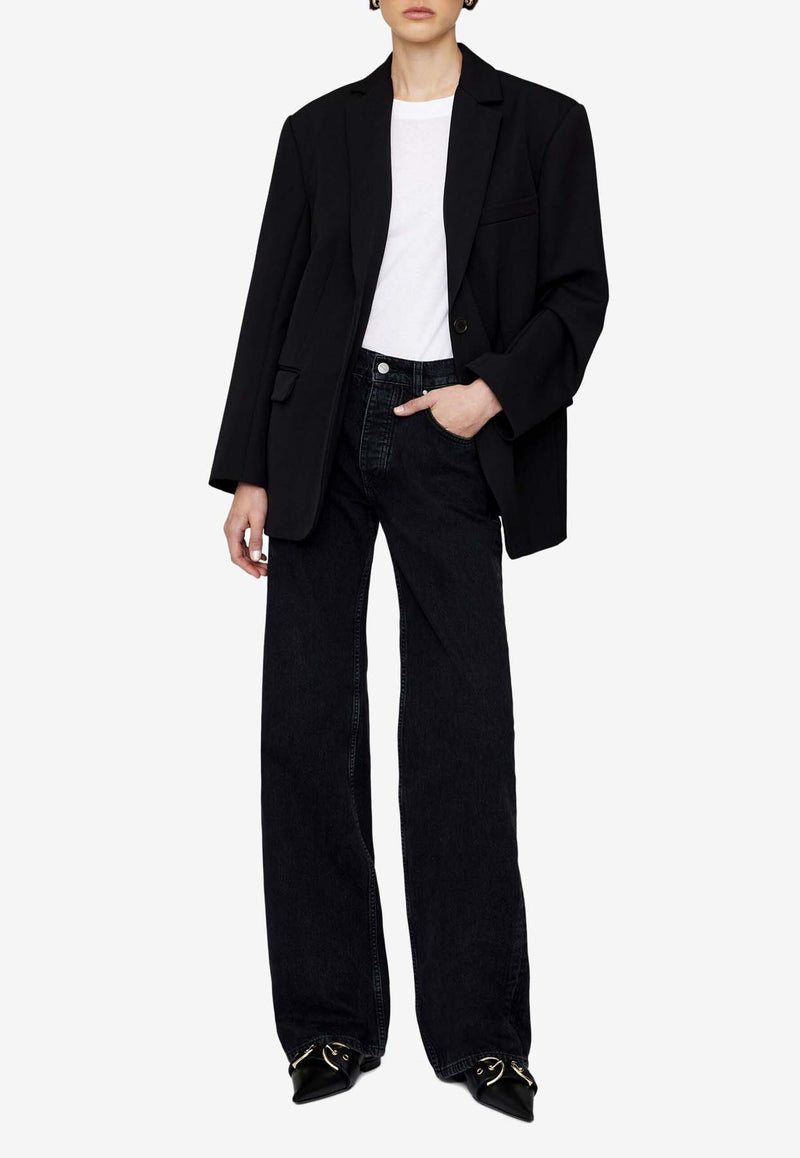 Anine Bing Hugh Logo Patch Wide-Leg Jeans Black A061134_009