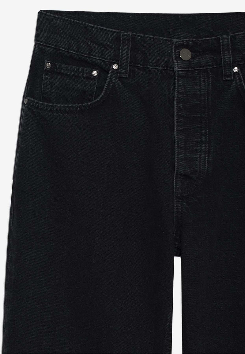 Anine Bing Hugh Logo Patch Wide-Leg Jeans Black A061134_009