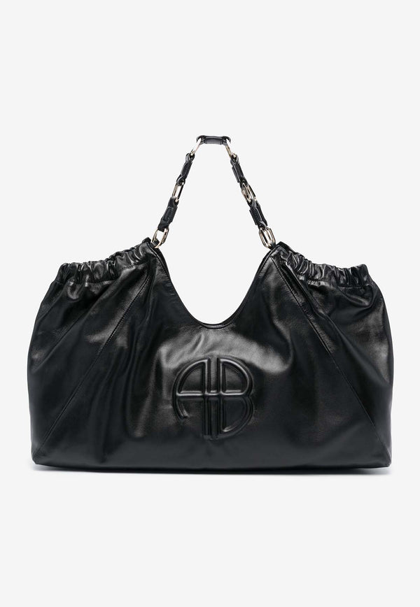 Anine Bing Kate Embossed Monogram Leather Tote Bag Black A133087_000