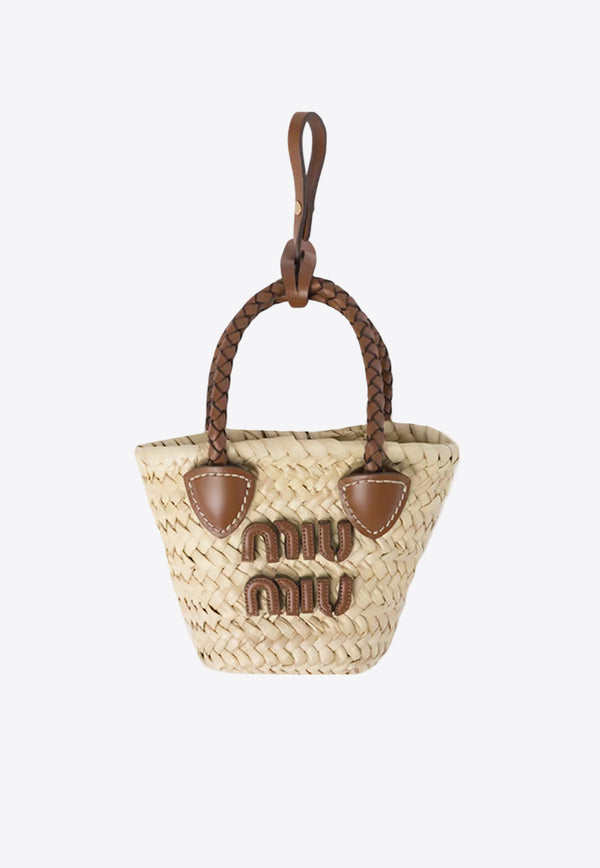 Miu Miu Mini Woven Raffia Tote Bag Charm Beige 5NR0272DDH_F0A5T