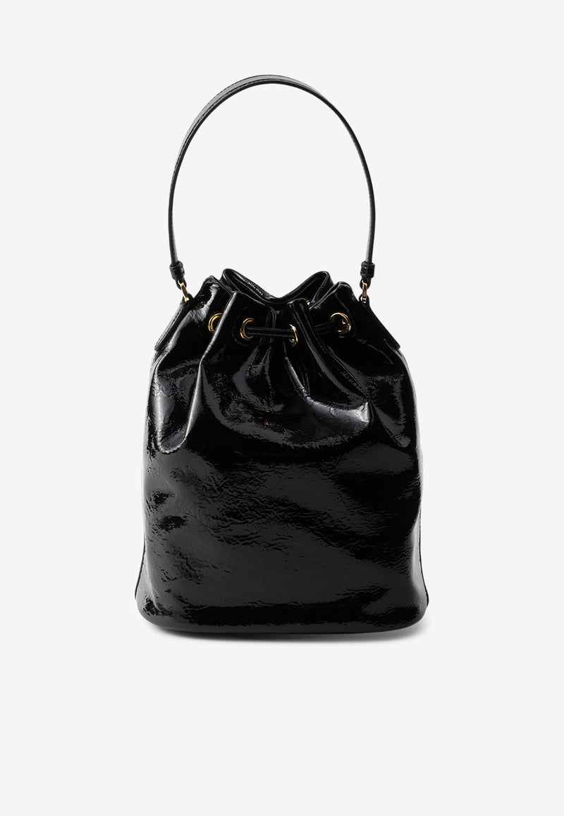Prada Duet Patent Leather Bucket Bag Black 1BH038VUOM2DNT_F0002