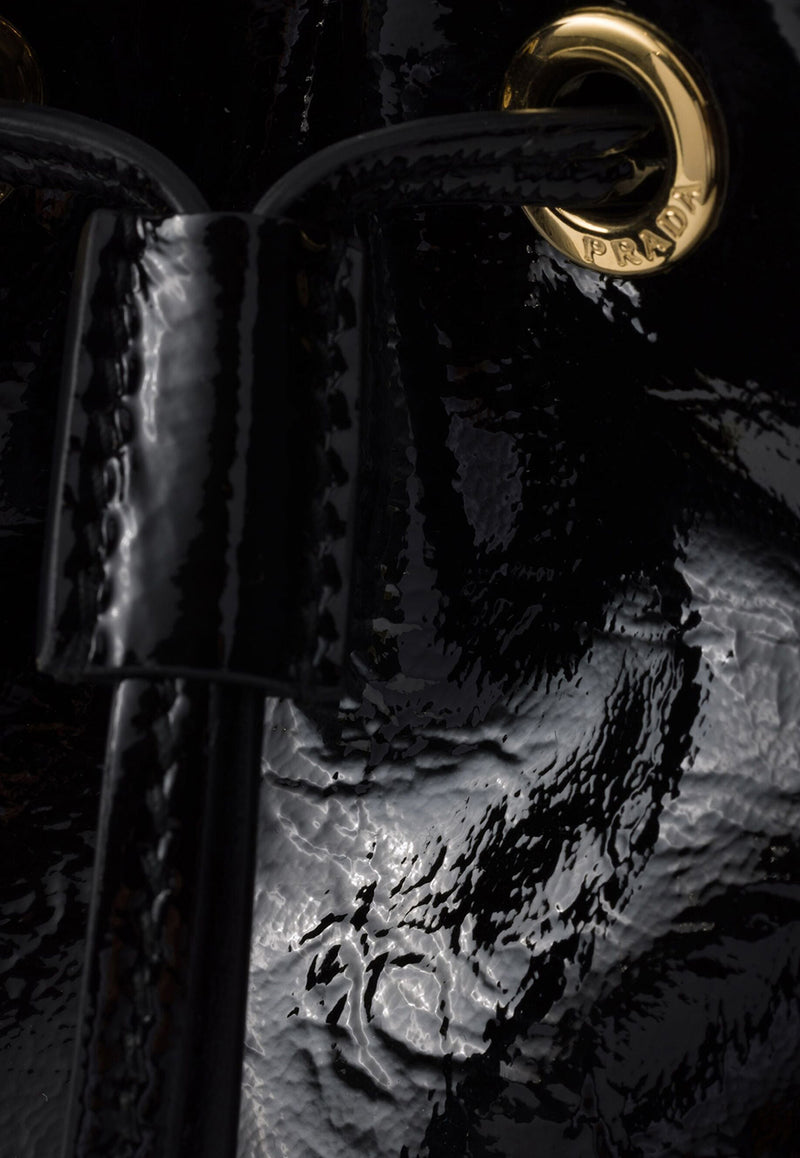 Prada Duet Patent Leather Bucket Bag Black 1BH038VUOM2DNT_F0002