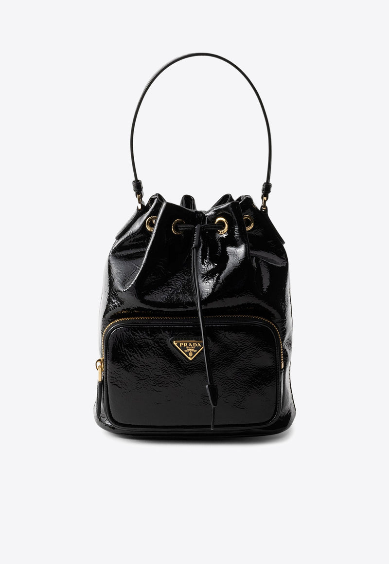 Prada Duet Patent Leather Bucket Bag Black 1BH038VUOM2DNT_F0002