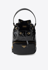 Prada Duet Patent Leather Bucket Bag Black 1BH038VUOM2DNT_F0002