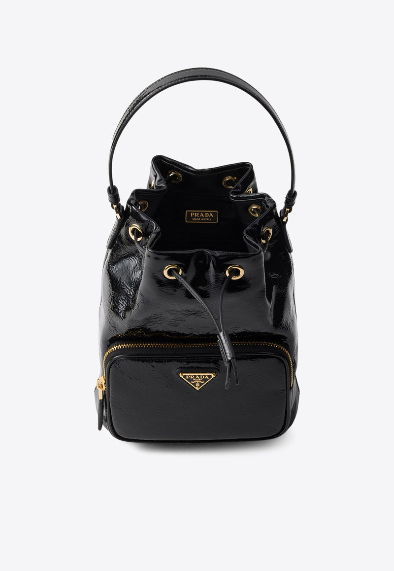 Prada Duet Patent Leather Bucket Bag Black 1BH038VUOM2DNT_F0002