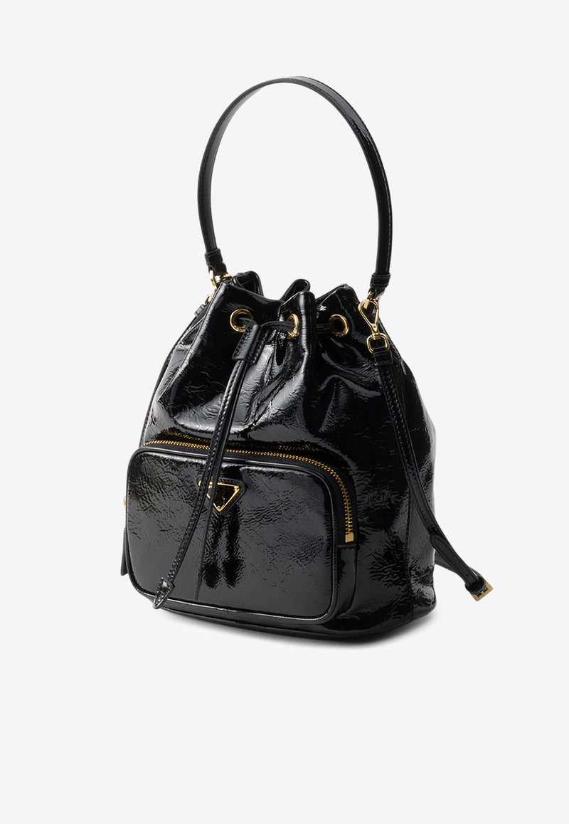 Prada Duet Patent Leather Bucket Bag Black 1BH038VUOM2DNT_F0002