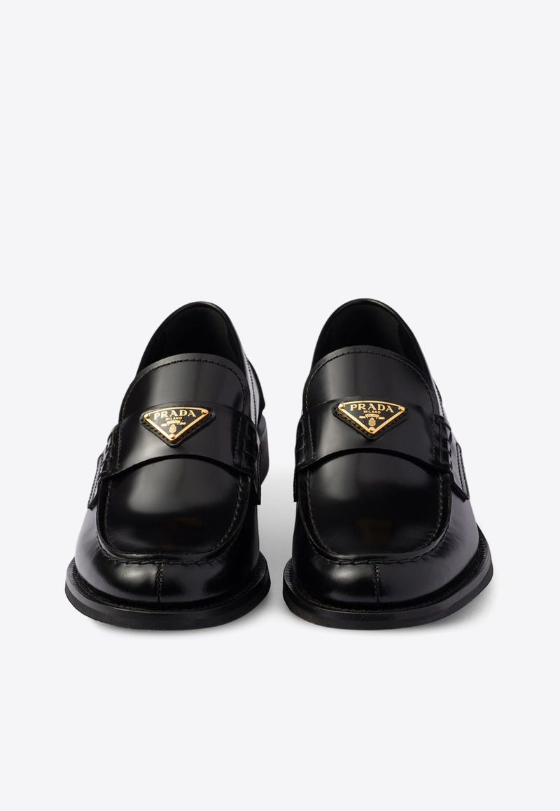 Prada Triangle Logo Brushed Leather Loafers Black 1D813NFA020055_F0002_TH
