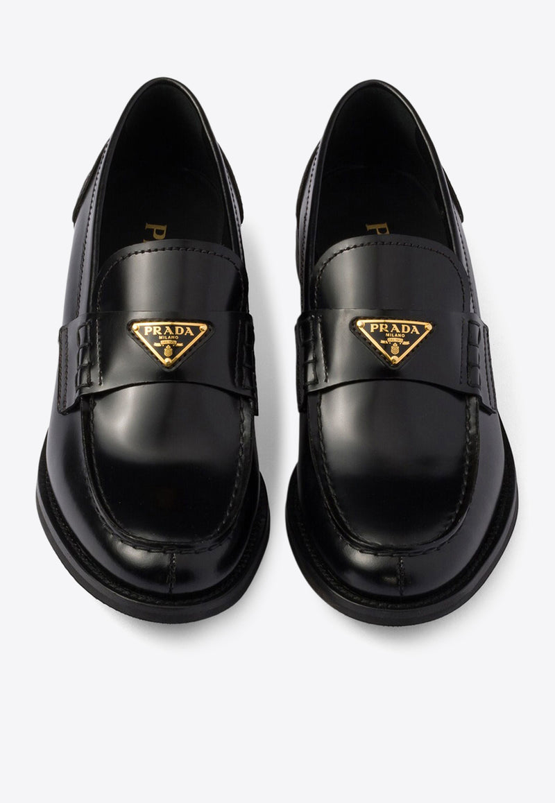 Prada Triangle Logo Brushed Leather Loafers Black 1D813NFA020055_F0002_TH