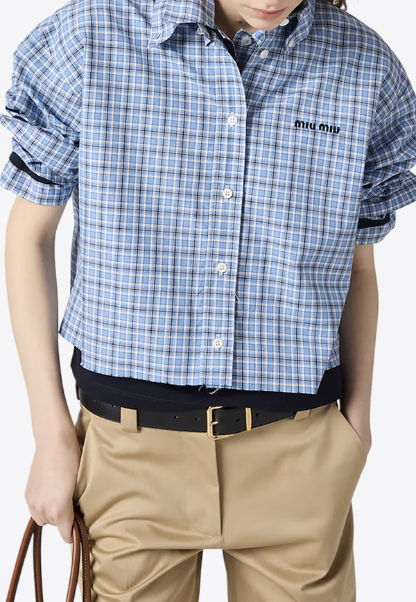 Miu Miu Logo Embroidered Checked Shirt Blue MK1659SOOO16MK_F0QY6