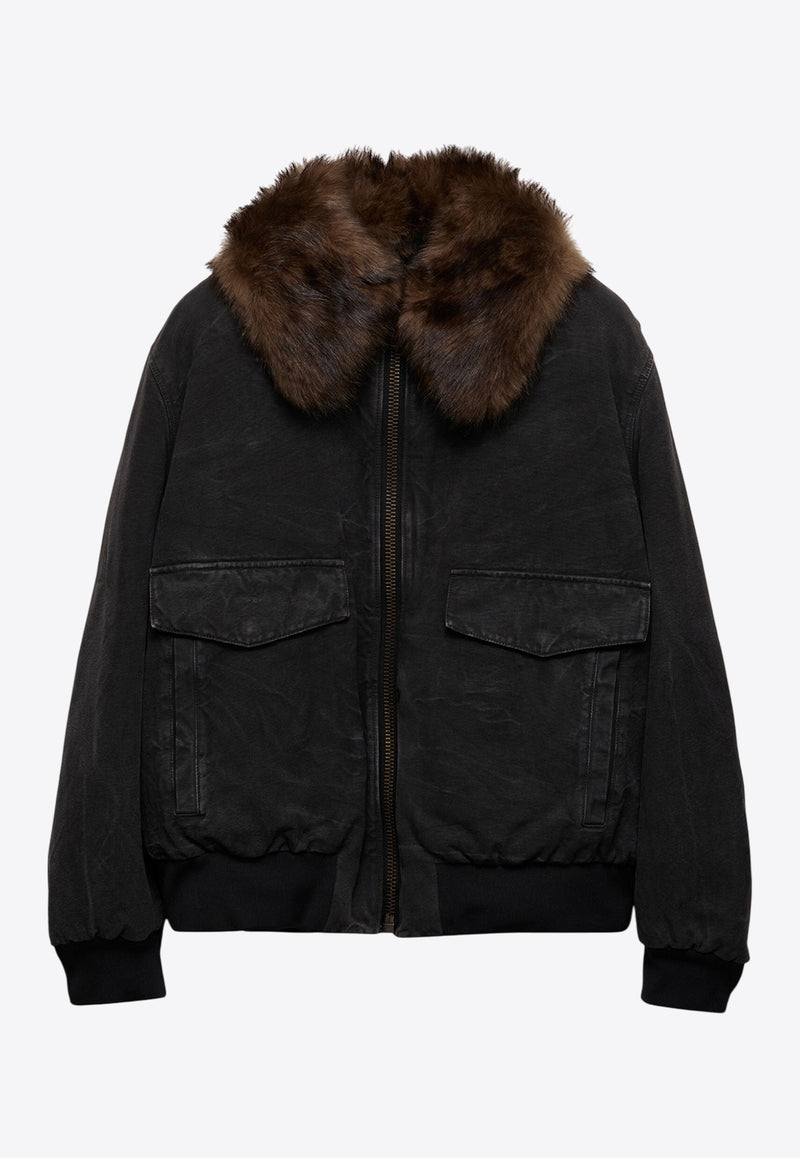 Prada Shearling-Collar Zipped Blouson Jacket Black SGC760SOOO157N_F0002