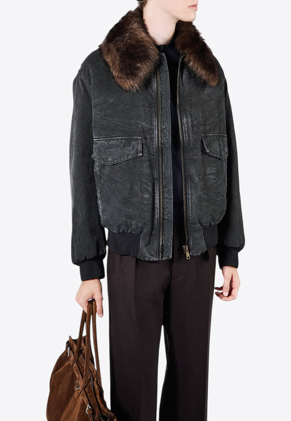 Prada Shearling-Collar Zipped Blouson Jacket Black SGC760SOOO157N_F0002