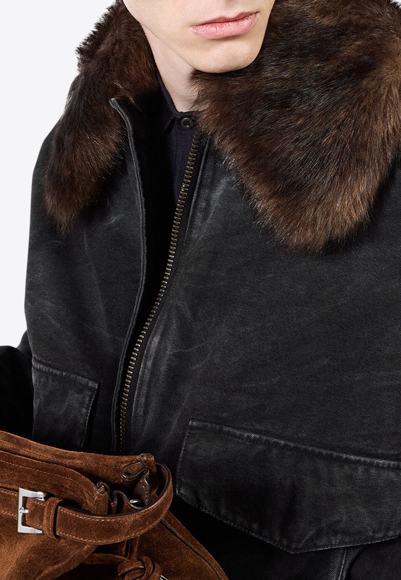 Prada Shearling-Collar Zipped Blouson Jacket Black SGC760SOOO157N_F0002