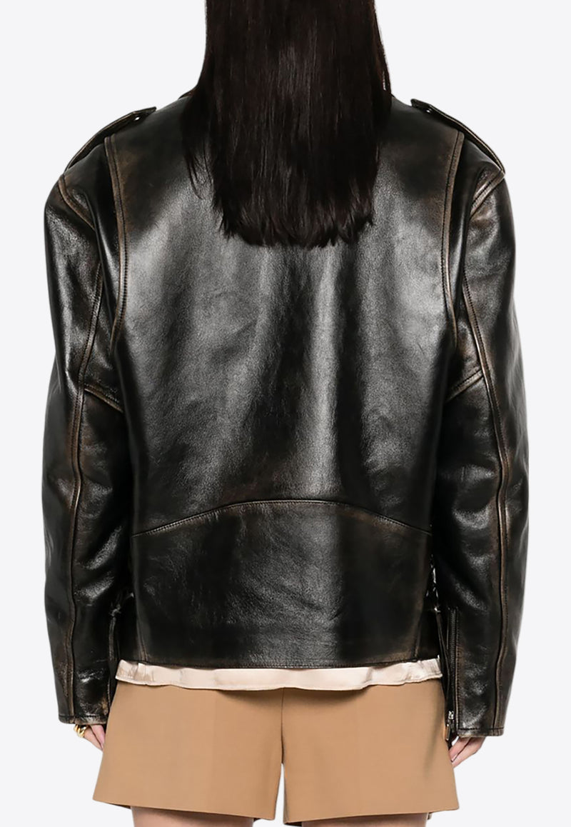 Miu Miu Zip-Up Leather Biker Jacket Black MPV916SOOO1134_F008A