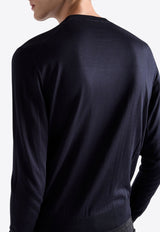 Prada Logo Jacquard Silk Sweater Midnight Blue UMB927SOOO16AI_F0008