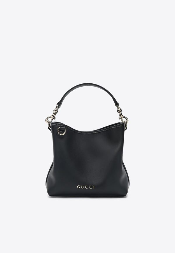 Gucci Mini GG Emblem Leather Bucket Bag Black 815118AAEC2/Q_GUC-1000