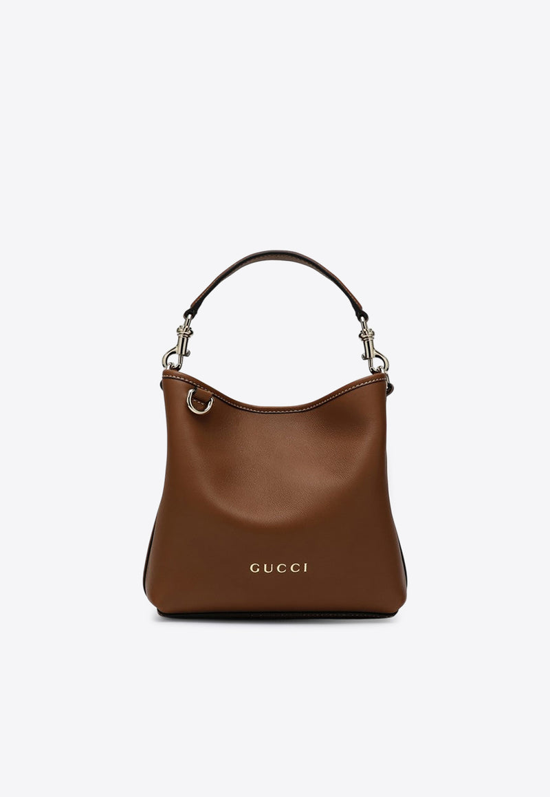 Gucci Mini GG Embossed Leather Bucket Bag Brown 815118AAEC2/Q_GUC-2718