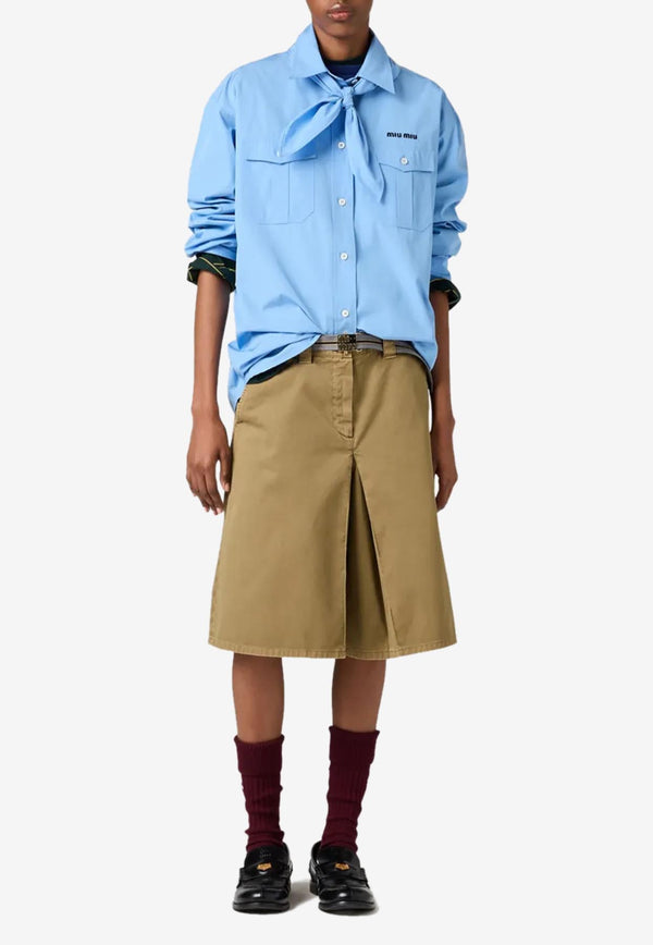 Miu Miu Long-Sleeved Poplin Shirt with Scouts Scarf Light Blue MK1918SOOO10RG_F0013