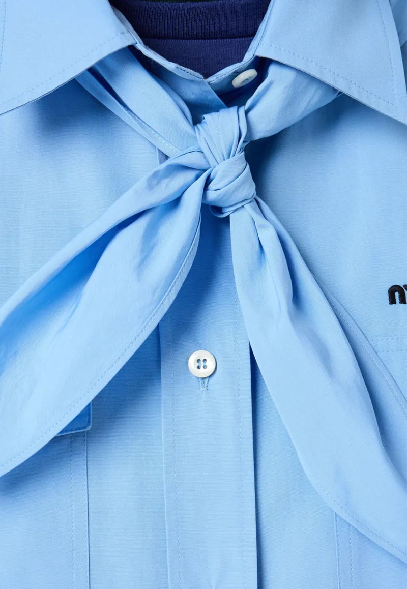 Miu Miu Long-Sleeved Poplin Shirt with Scouts Scarf Light Blue MK1918SOOO10RG_F0013